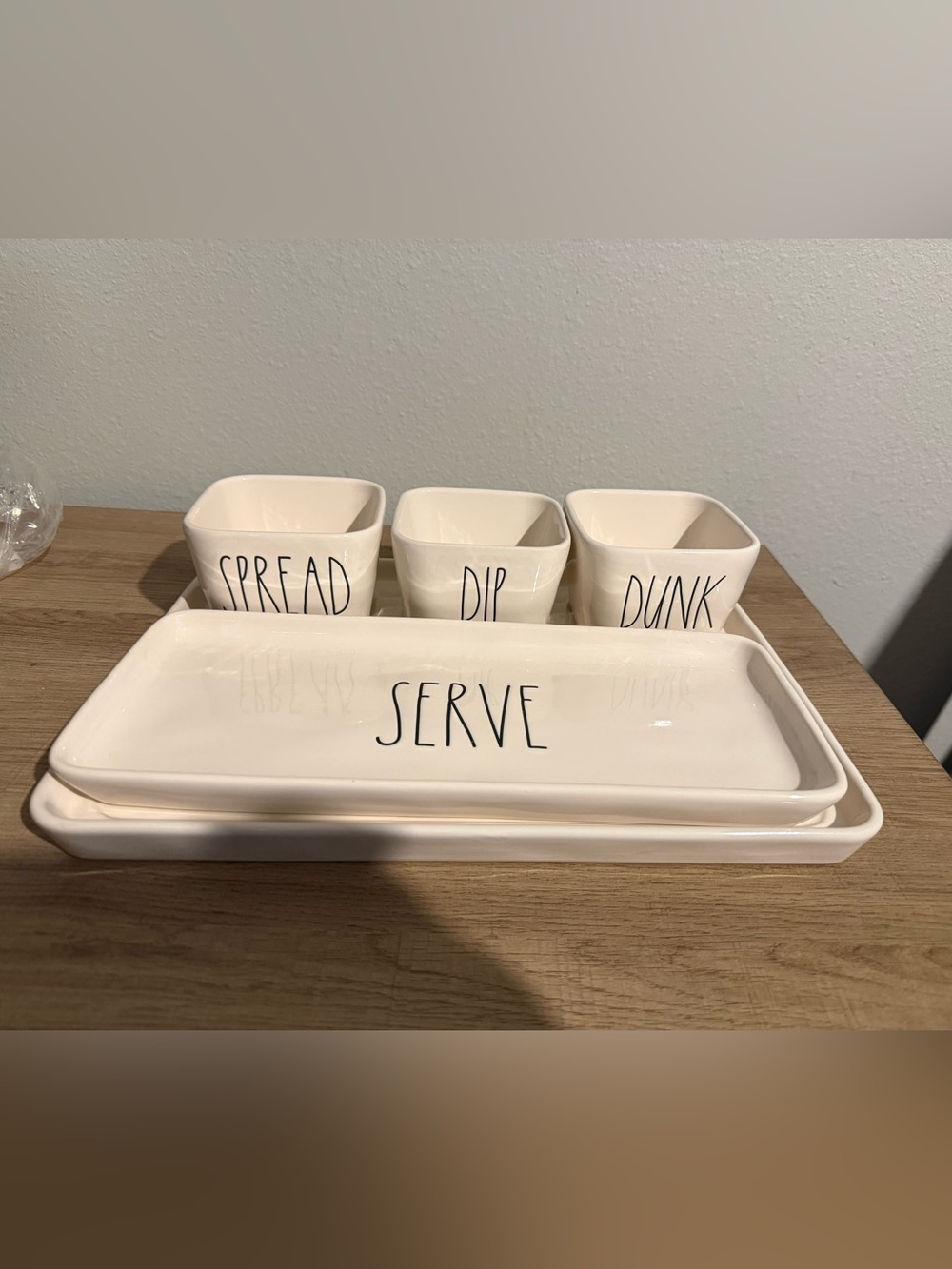 Rae Dunn Cream Ceramic Serve Tray & Spread, Dip, Dunk Bowls